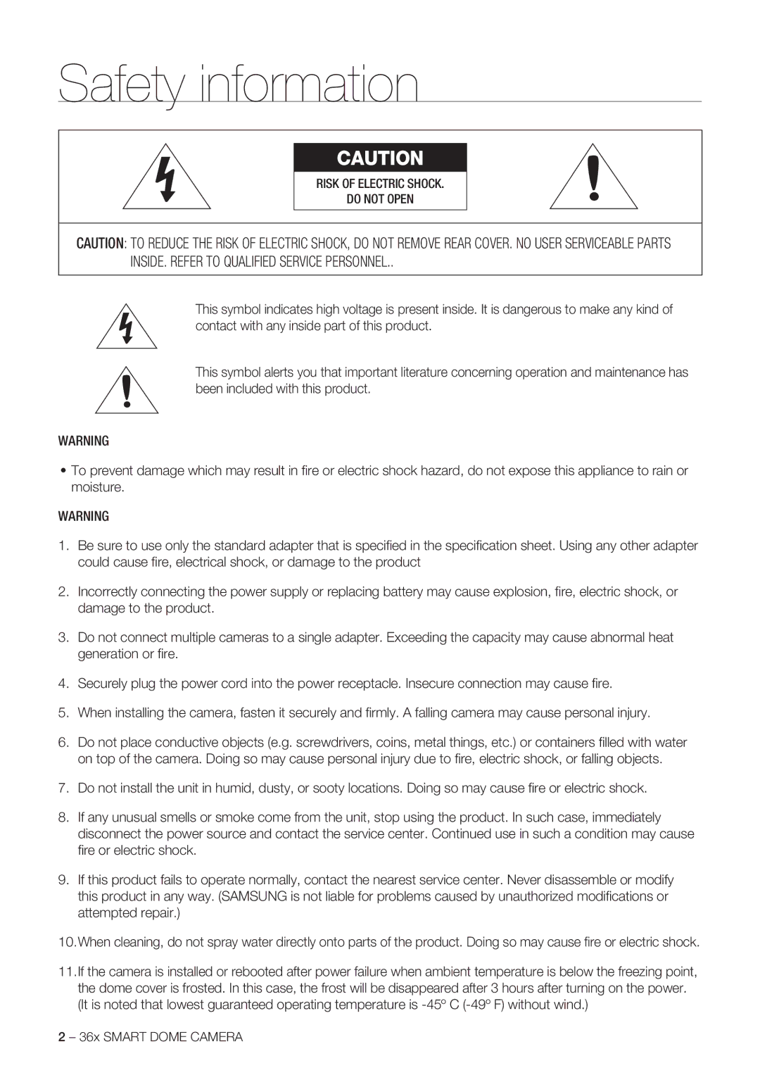 Samsung SCC-C7478P manual Safety information 