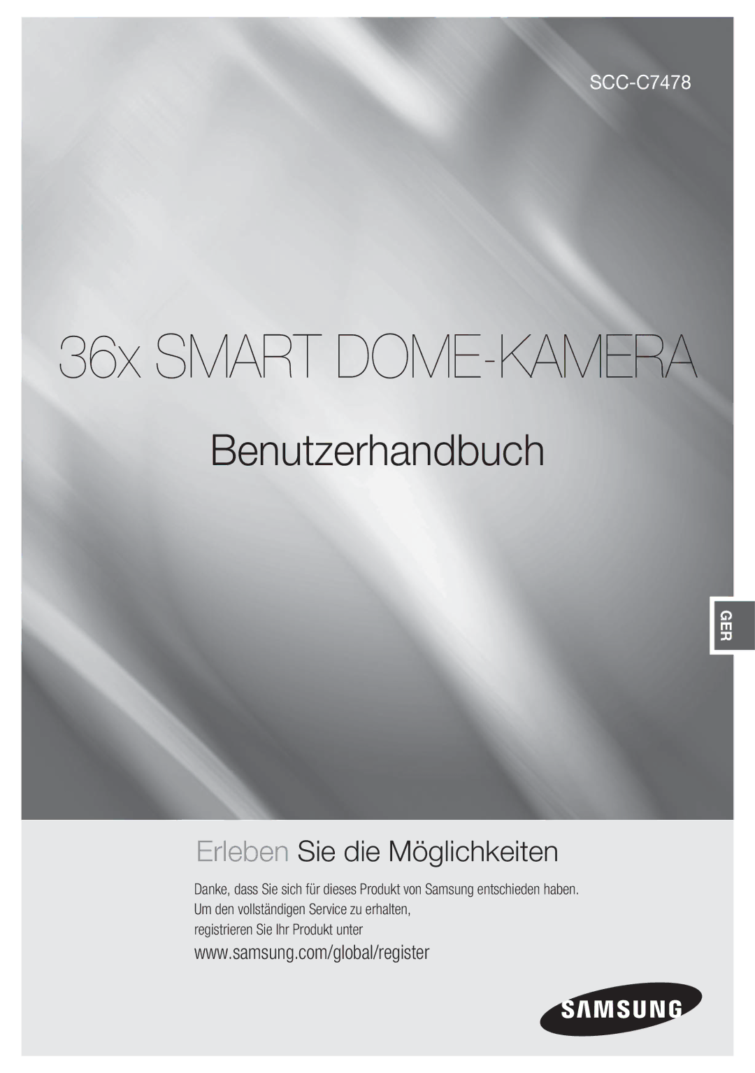 Samsung SCC-C7478P manual 36x Smart DOME-KAMERA, Registrieren Sie Ihr Produkt unter 