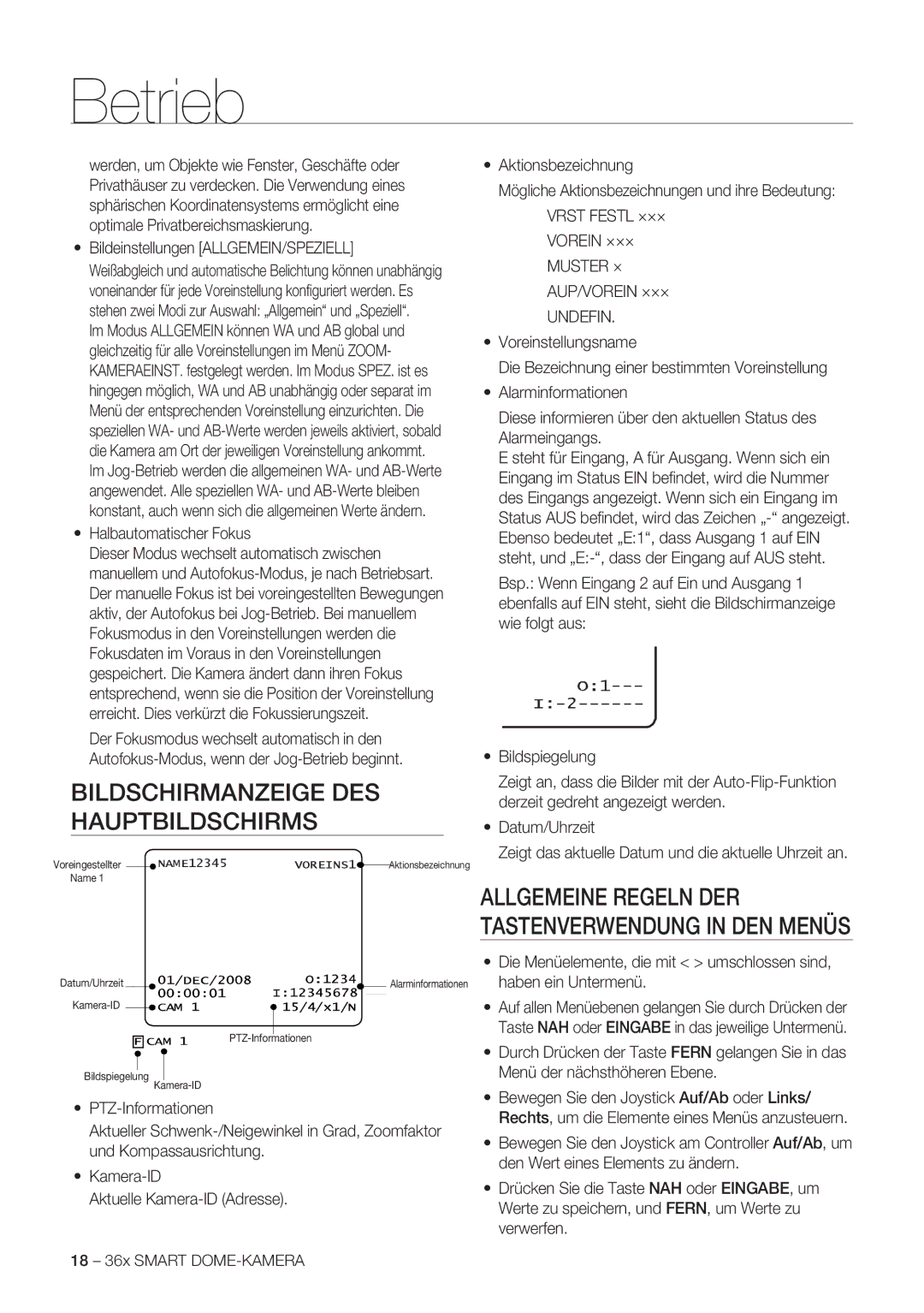 Samsung SCC-C7478P Bildschirmanzeige DES Hauptbildschirms, Bildeinstellungen ALLGEMEIN/SPEZIELL, Halbautomatischer Fokus 