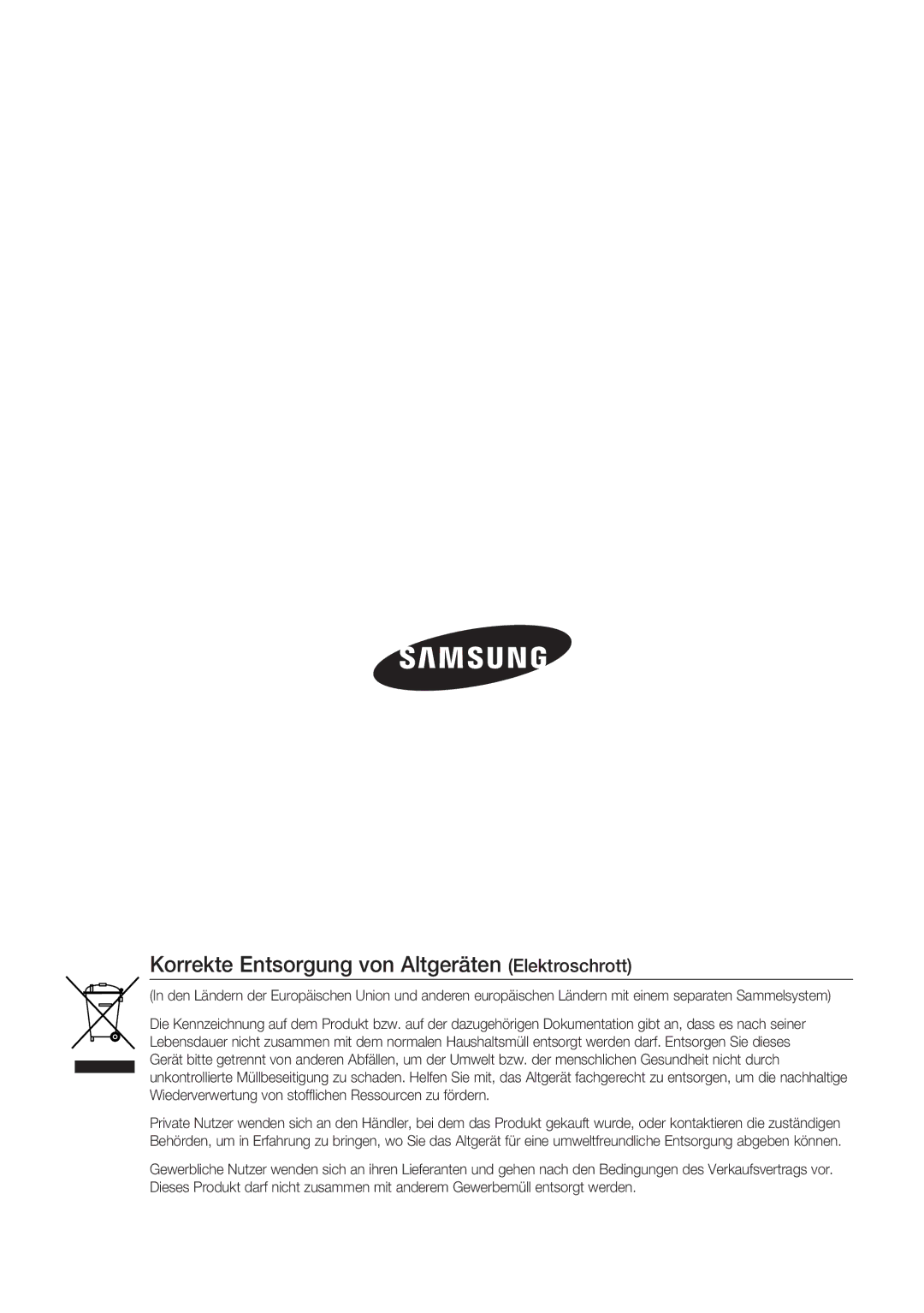 Samsung SCC-C7478P manual Korrekte Entsorgung von Altgeräten Elektroschrott 