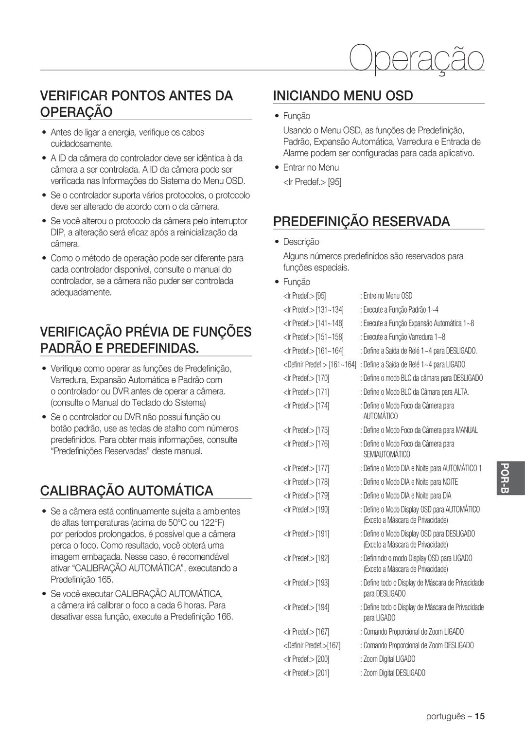 Samsung SCC-C7478P manual Verificar Pontos Antes DA Operação, Calibração Automática, Iniciando Menu OSD 