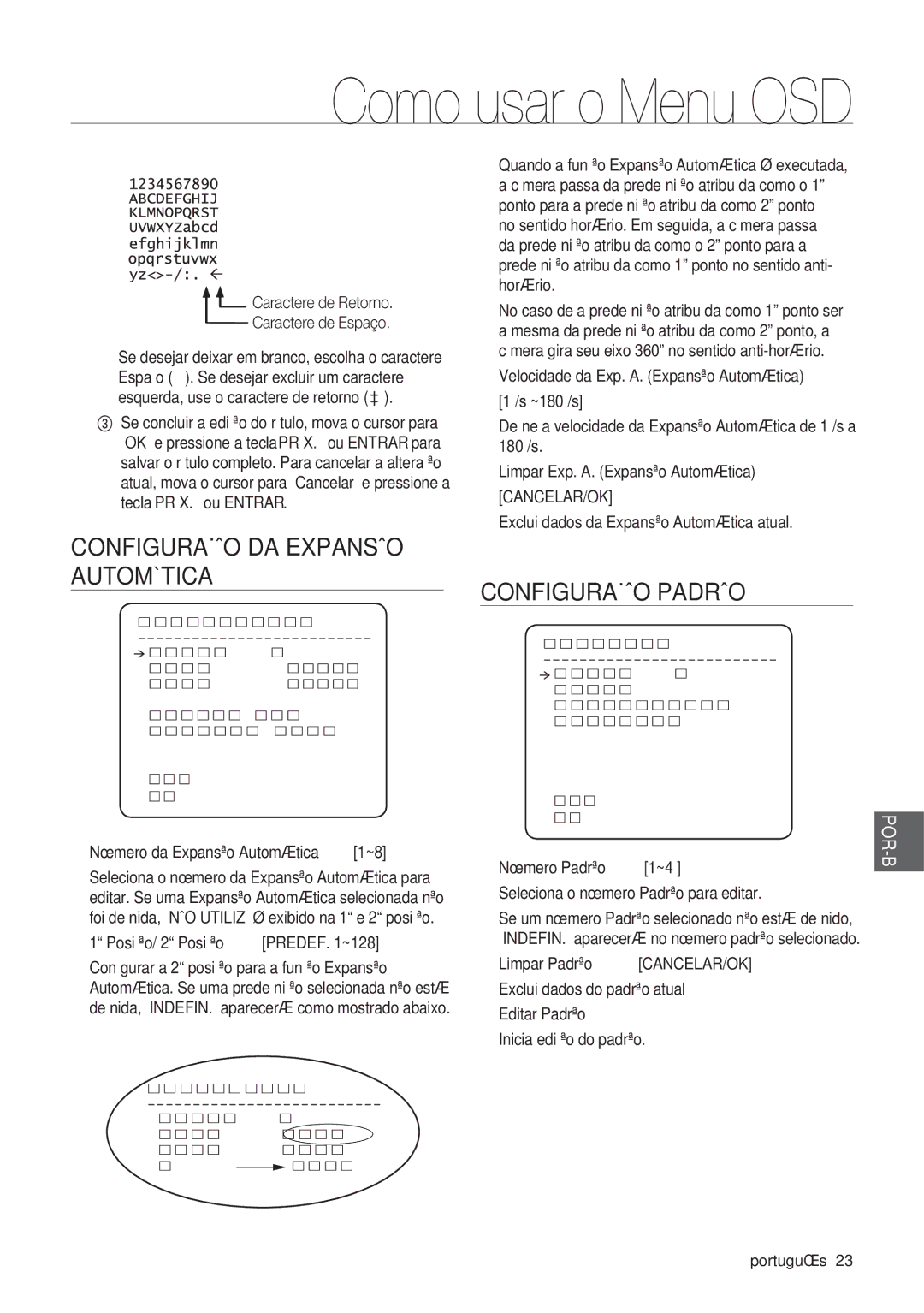 Samsung SCC-C7478P manual Configuração DA Expansão Automática, Configuração Padrão 