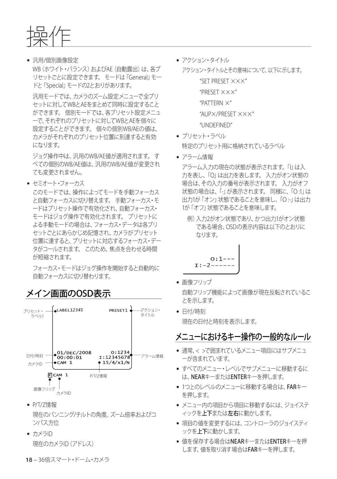 Samsung SCC-C7478P manual メイン画面のosd表示 