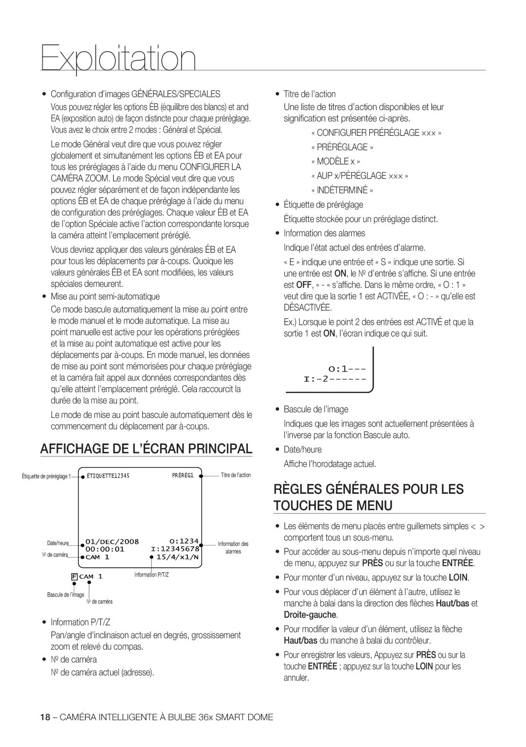 Samsung SCC-C7478P Règles Générales Pour LES Touches DE Menu, « Configurer Préréglage ××× » « Préréglage », Désactivée 