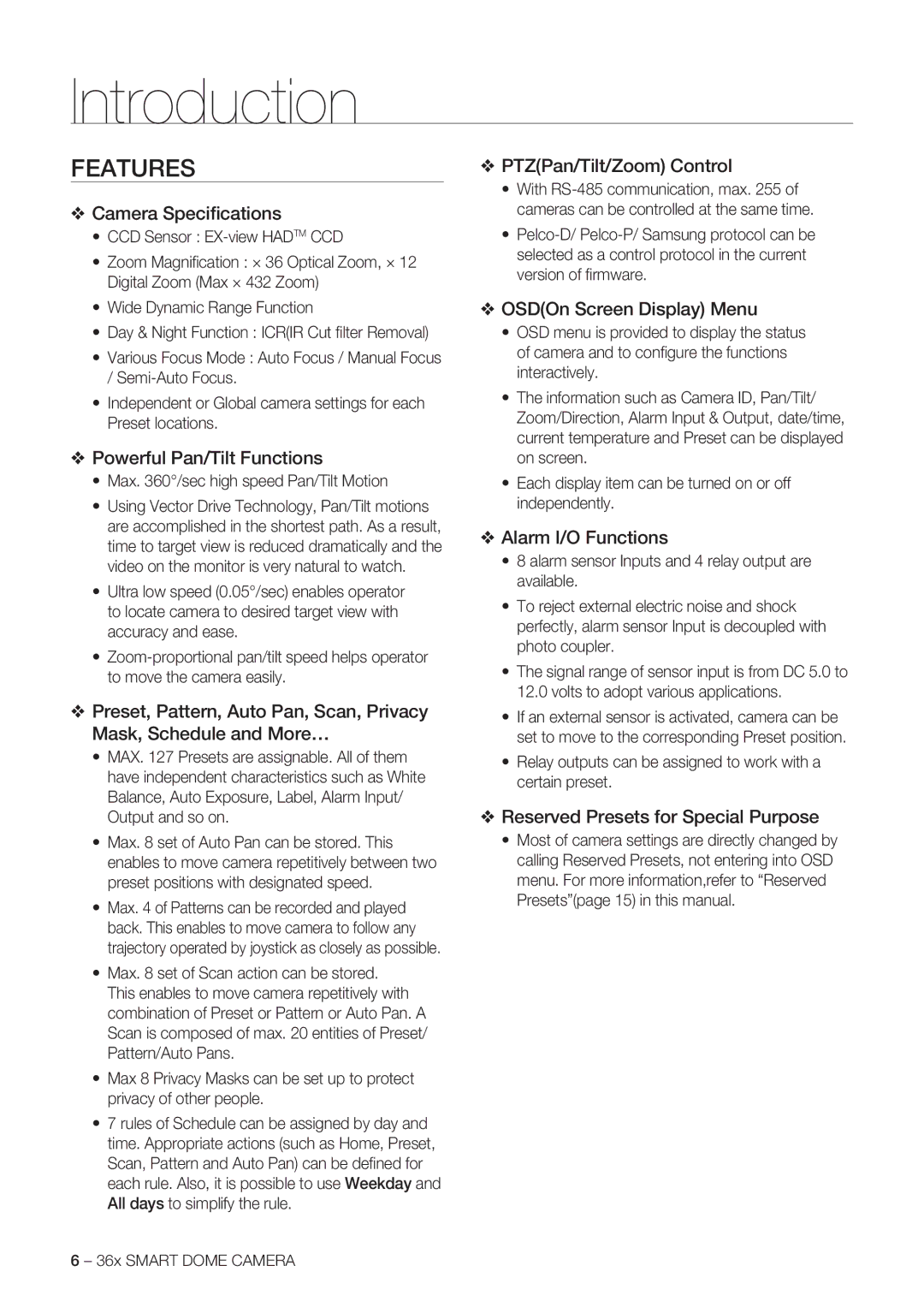 Samsung SCC-C7478P manual Introduction, Features 