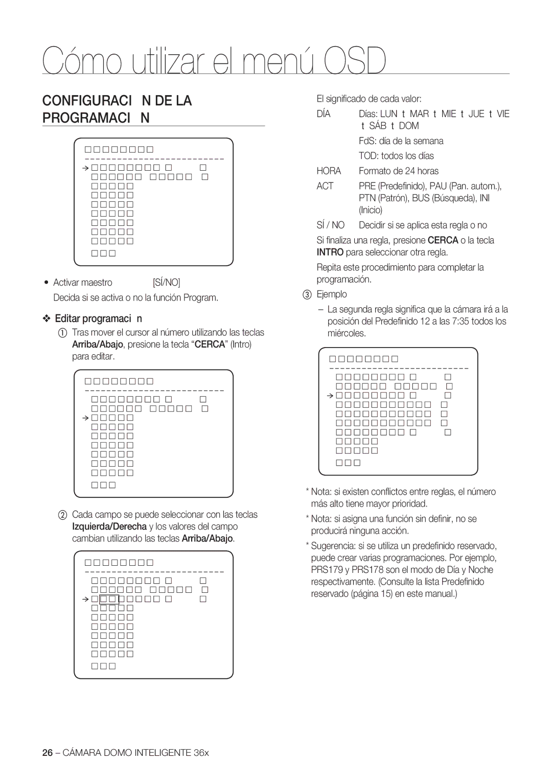 Samsung SCC-C7478P manual Configuración DE LA Programación, Editar programación 