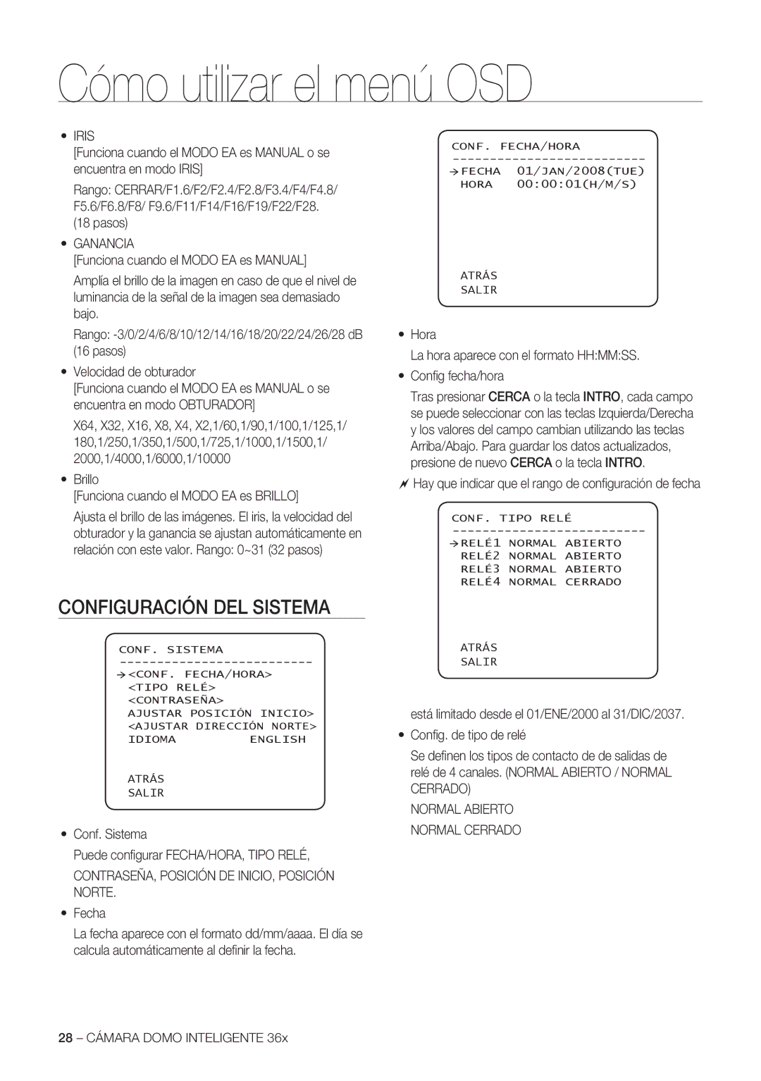 Samsung SCC-C7478P manual Configuración DEL Sistema, Ganancia, CONTRASEÑA, Posición DE INICIO, Posición Norte 