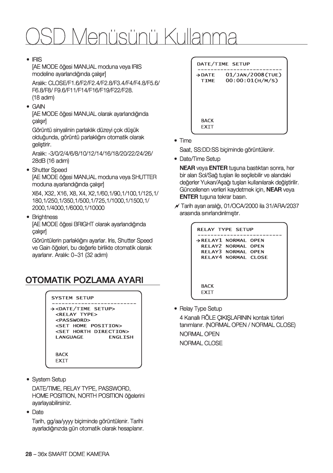 Samsung SCC-C7478P manual OSD Menüsünü Kullanma, Otomatik Pozlama Ayari 
