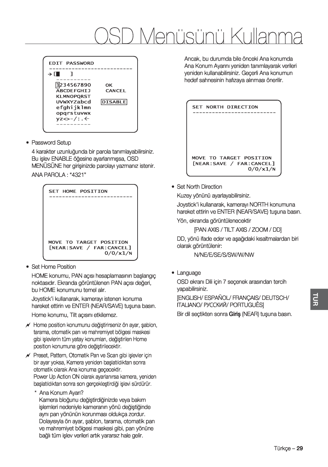 Samsung SCC-C7478P manual OSD Menüsünü Kullanma 