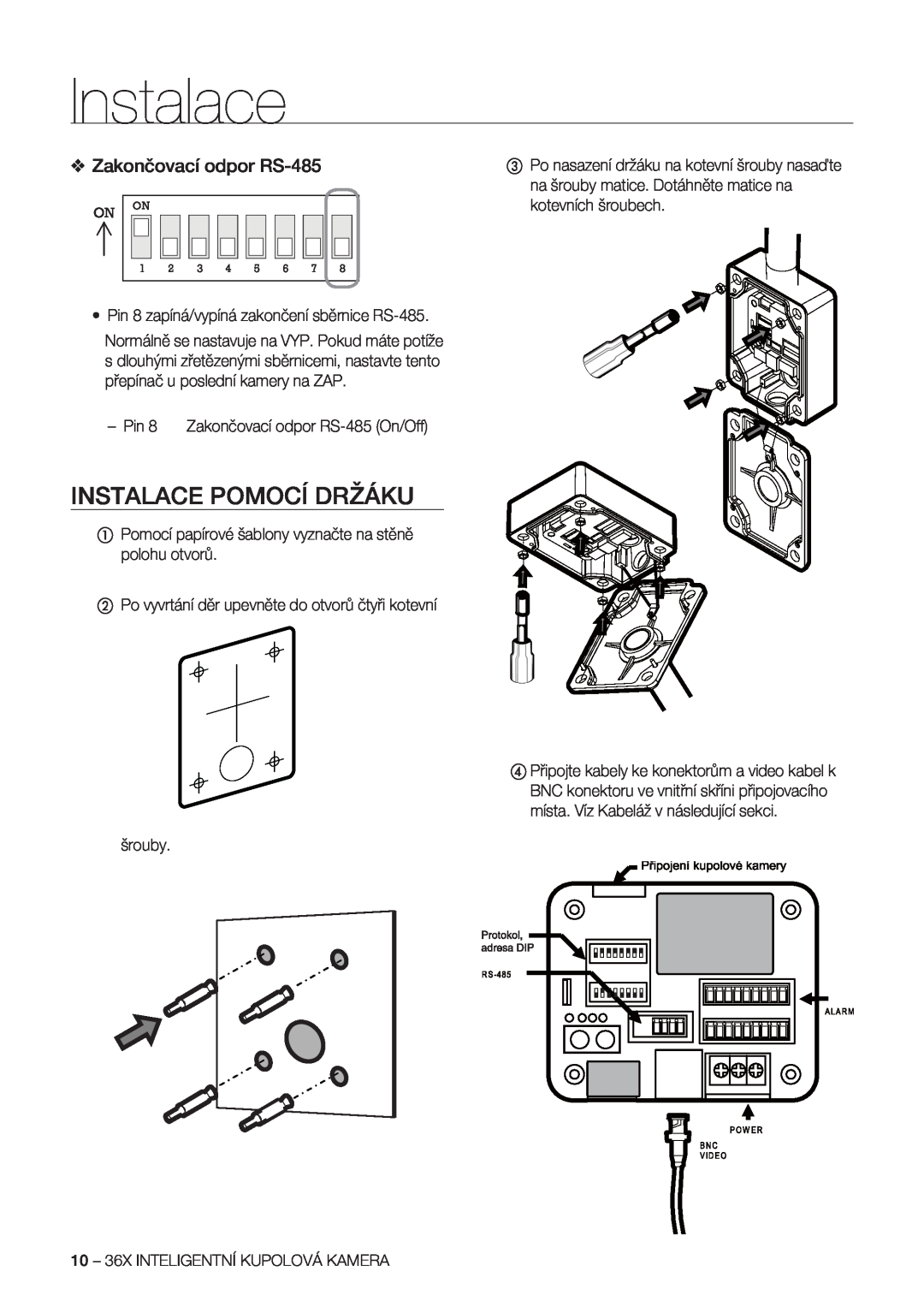 Samsung SCC-C7478P manual Instalace Pomocí Držáku, Zakončovací odpor RS-485 