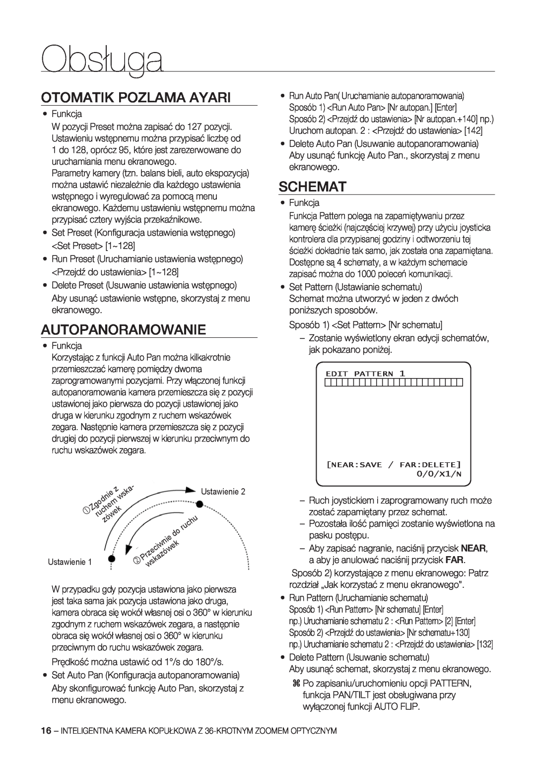 Samsung SCC-C7478P manual Otomatik Pozlama Ayari, Autopanoramowanie, Schemat, Obsługa, wska, Zgodnie, ruchem, zówek 