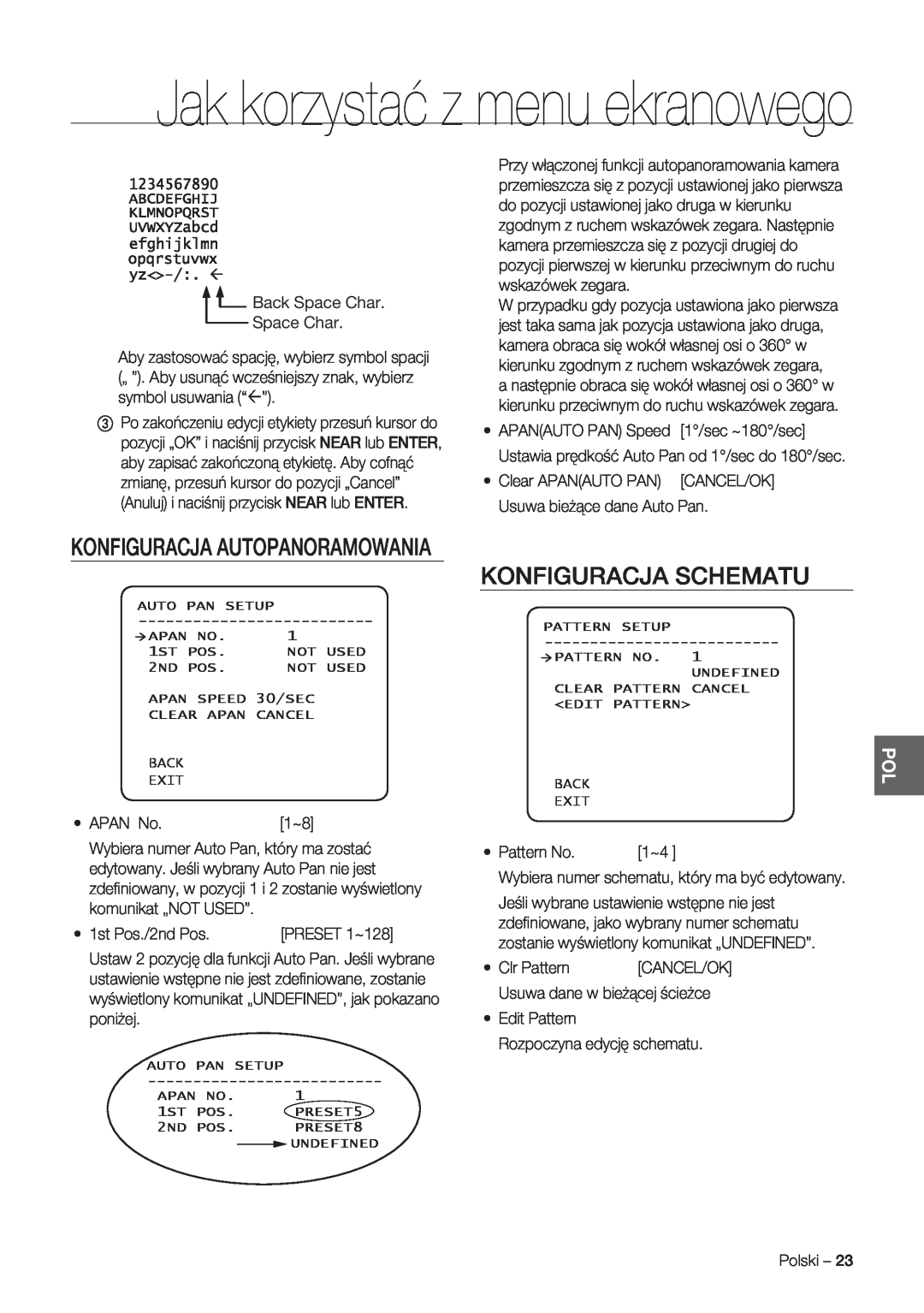 Samsung SCC-C7478P manual Konfiguracja Schematu, Konfiguracja Autopanoramowania, Jak korzystać z menu ekranowego 