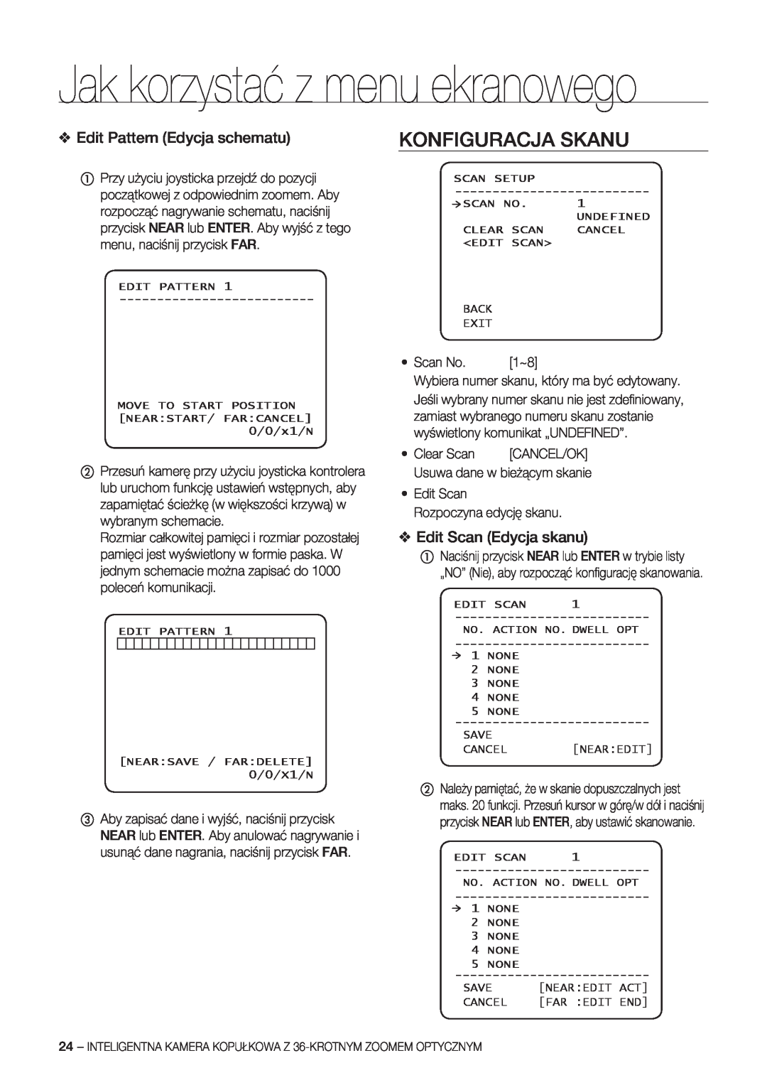 Samsung SCC-C7478P manual Konfiguracja Skanu, Edit Pattern Edycja schematu, Edit Scan Edycja skanu 