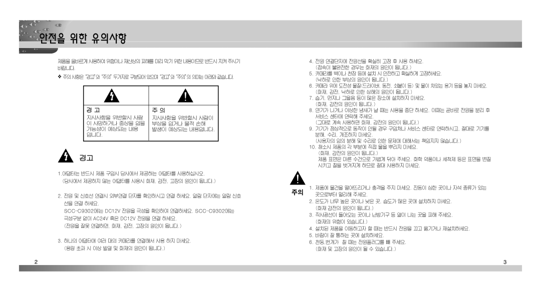 Samsung SCC-C9302(F) manual 안전을 위한 유의사항 