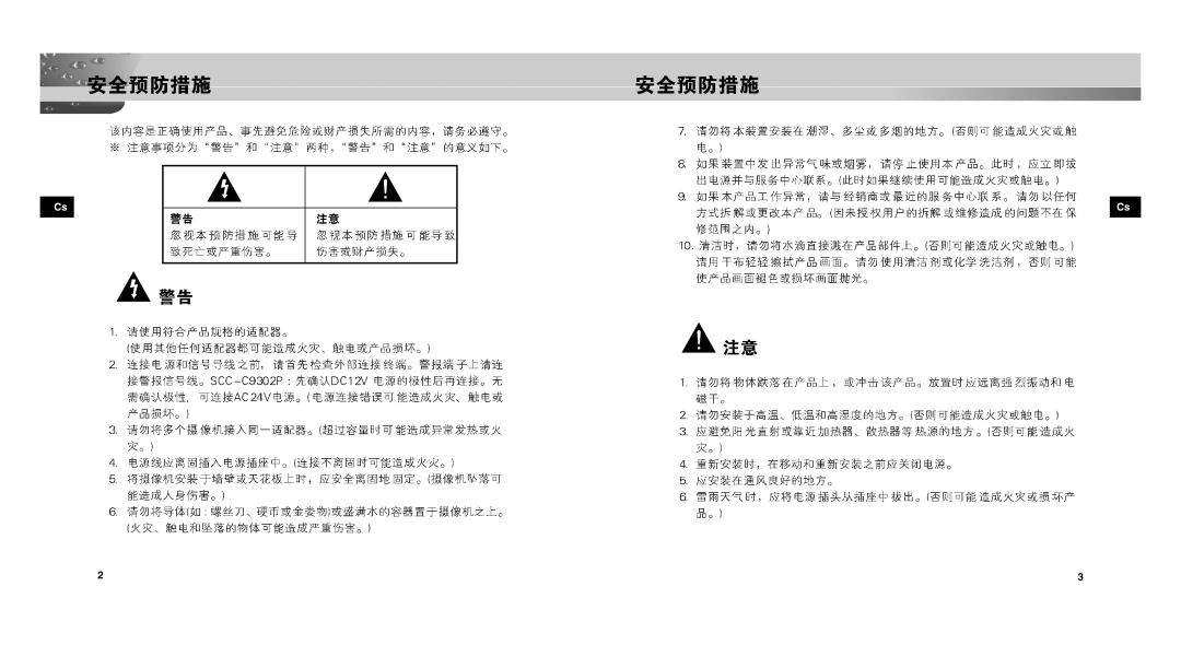 Samsung SCC-C9302FP, SCC-C9302P manual 