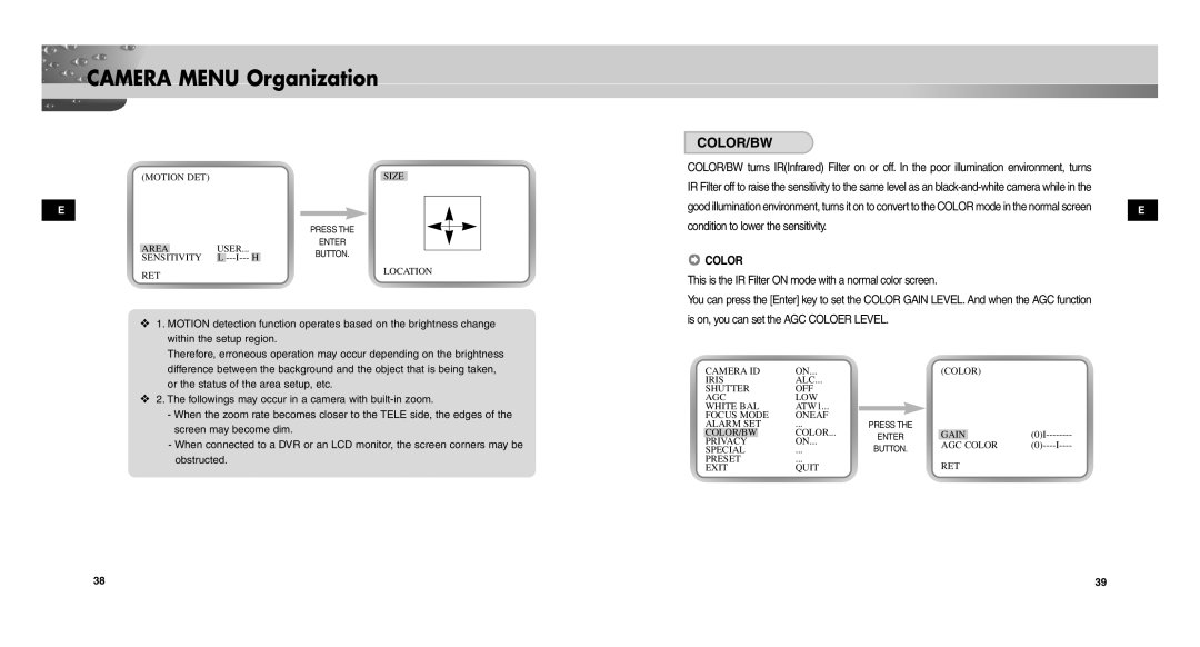 Samsung SCC-C9302(F)P user manual Color/Bw 