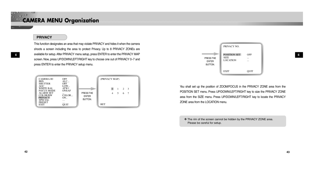 Samsung SCC-C9302(F)P user manual Privacy 