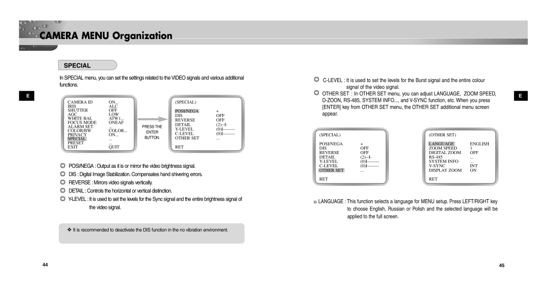 Samsung SCC-C9302(F)P user manual Special 