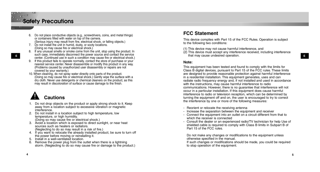 Samsung SCC-C9302(F)P user manual FCC Statement 