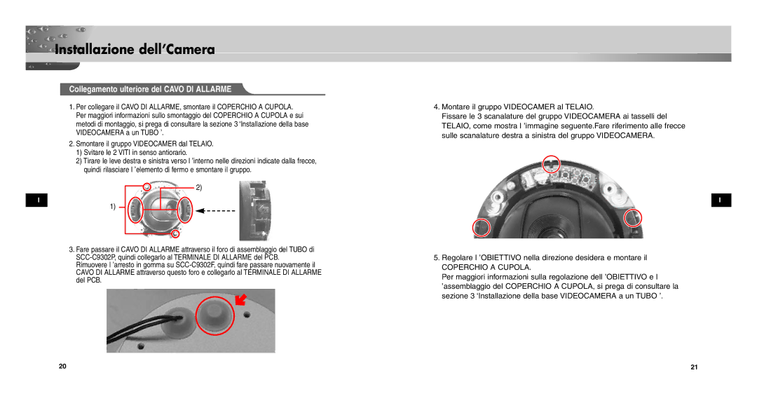 Samsung SCCC9302FP/SAU, SCC-C9302P/SAU, SCC-C9302FP manual Collegamento ulteriore del Cavo DI Allarme 