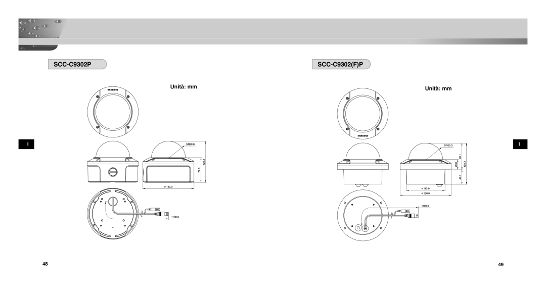 Samsung SCC-C9302FP, SCCC9302FP/SAU, SCC-C9302P/SAU manual Unità mm 