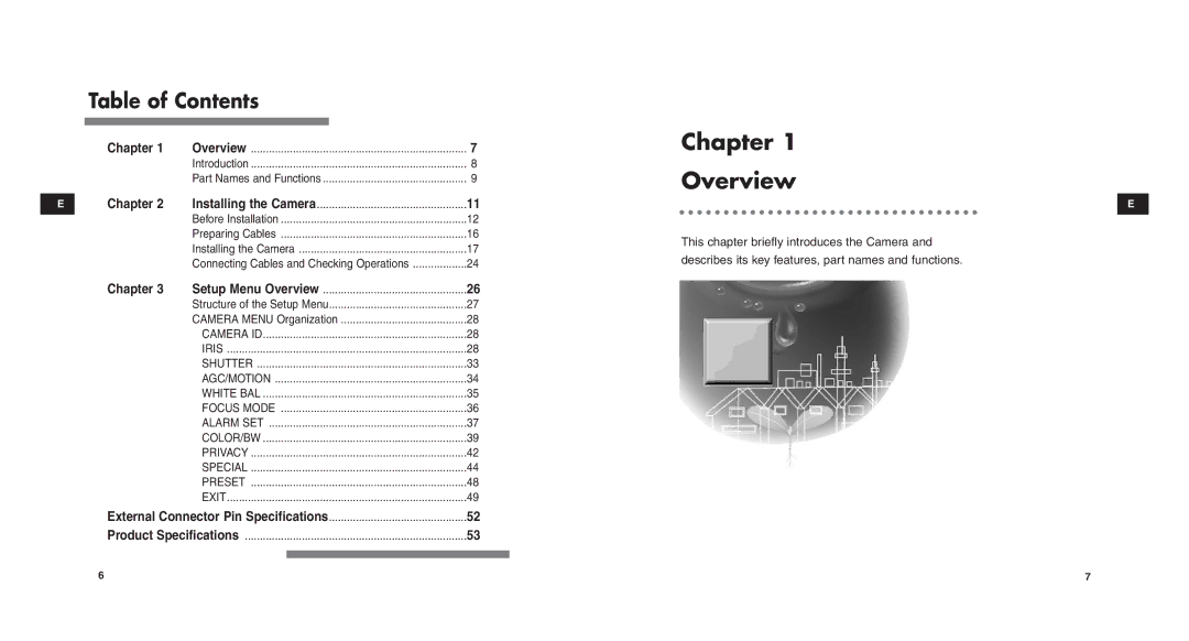 Samsung SCCC9302FP/SAU, SCC-C9302P/SAU, SCC-C9302FP manual Chapter Overview, Table of Contents 