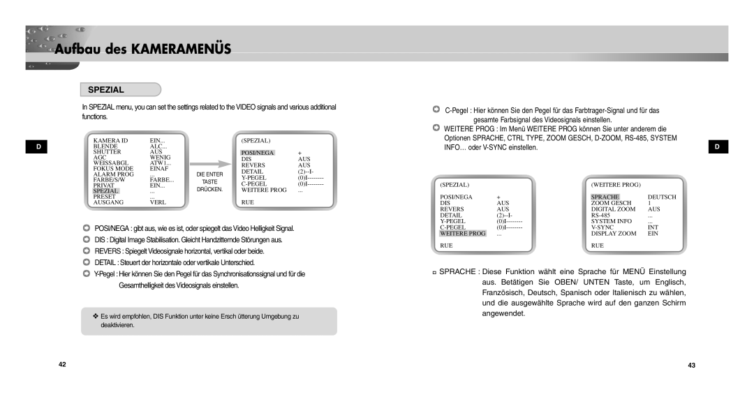 Samsung SCCC9302FP/SAU, SCC-C9302P/SAU, SCC-C9302FP manual Spezial, INFO… oder V-SYNC einstellen 