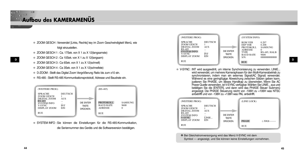 Samsung SCCC9302FP/SAU, SCC-C9302P/SAU, SCC-C9302FP manual Einstellungen 