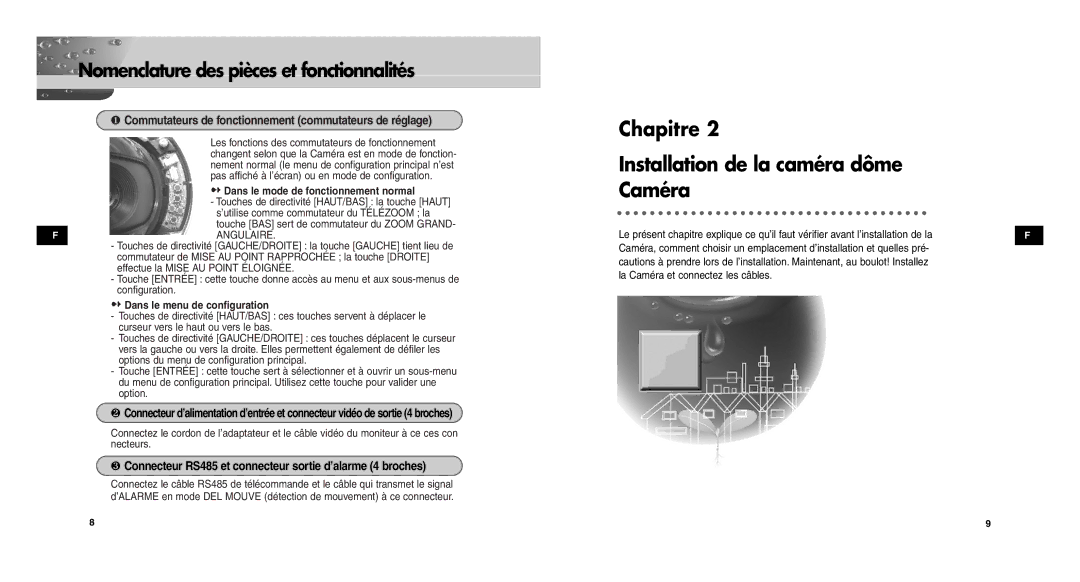 Samsung SCC-C9302FP ❶ Commutateurs de fonctionnement commutateurs de réglage, ’utilise comme commutateur du Télézoom la 