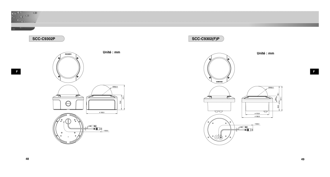 Samsung SCC-C9302FP, SCCC9302FP/SAU, SCC-C9302P/SAU manual Unité mm 