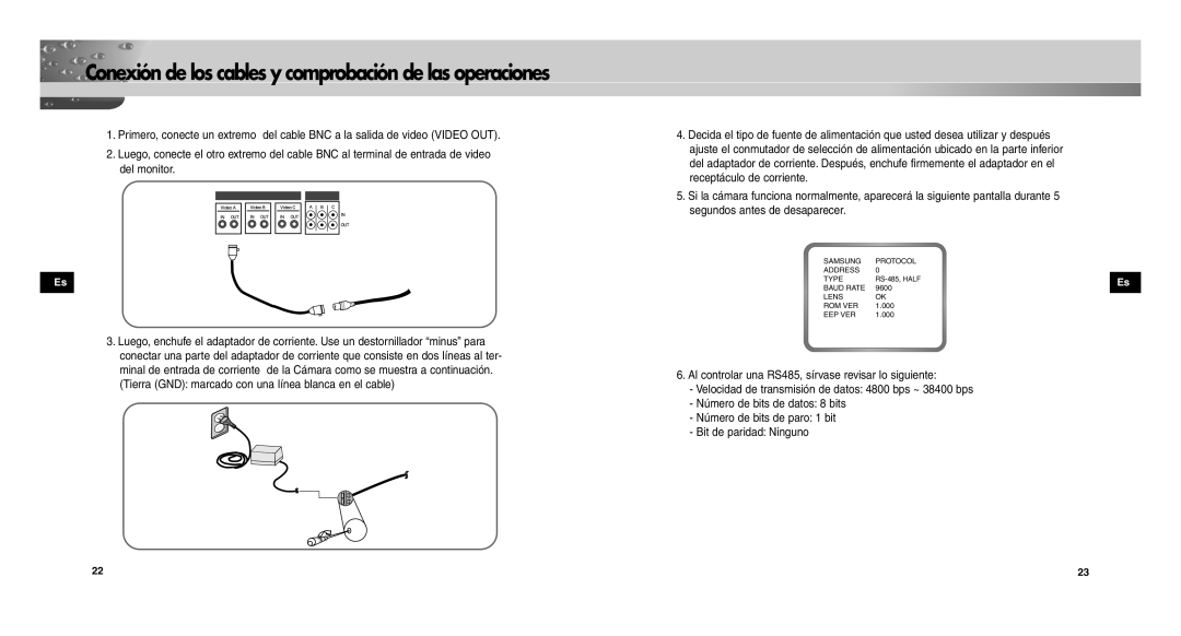 Samsung SCC-C9302P/SAU, SCCC9302FP/SAU, SCC-C9302FP manual Conexión de los cables y comprobación de las operaciones 