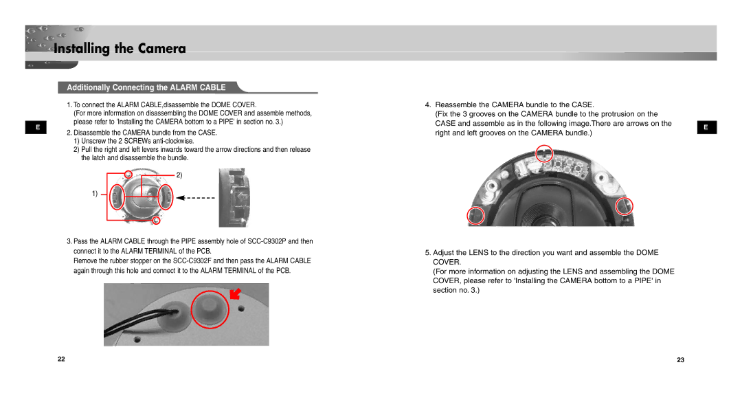 Samsung SCCC9302FP/SAU, SCC-C9302P/SAU, SCC-C9302FP manual Additionally Connecting the Alarm Cable 