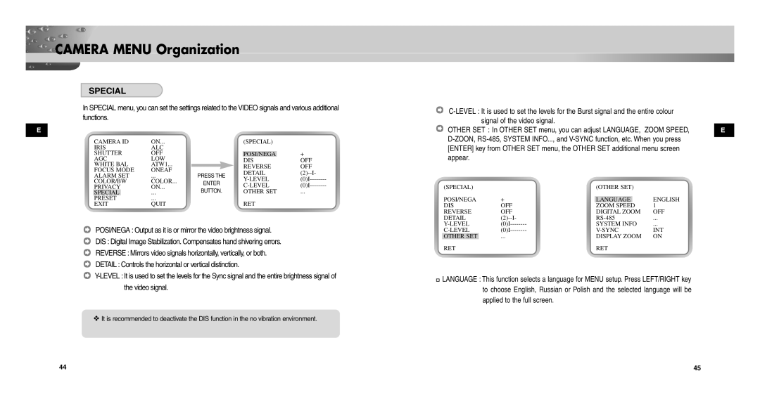 Samsung SCCC9302FP/SAU, SCC-C9302P/SAU, SCC-C9302FP manual Special 