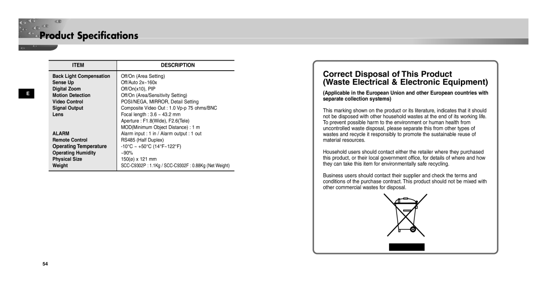 Samsung SCCC9302FP/SAU, SCC-C9302P/SAU, SCC-C9302FP manual Alarm 