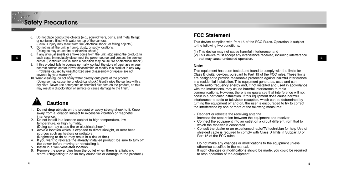 Samsung SCCC9302FP/SAU, SCC-C9302P/SAU, SCC-C9302FP manual FCC Statement 