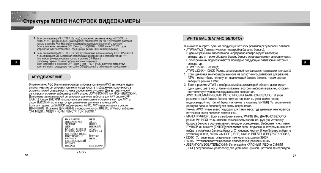 Samsung SCCC9302FP/SAU, SCC-C9302P/SAU, SCC-C9302FP APì/ÑBàÜEHàE, White BAL ÅÄãÄçë ÅÖãéÉé, ÚÂÏÔÂ‡ÚÛ.R ATW1 2500K ~ 9300K1 