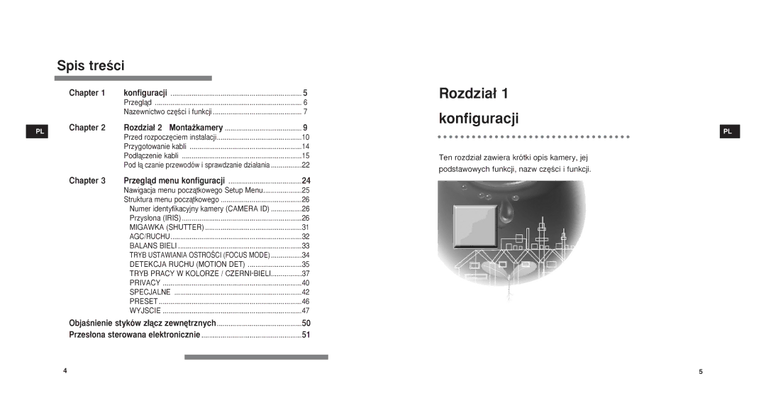 Samsung SCC-C9302FP, SCCC9302FP/SAU, SCC-C9302P/SAU manual Spis treÊci, Chapter 