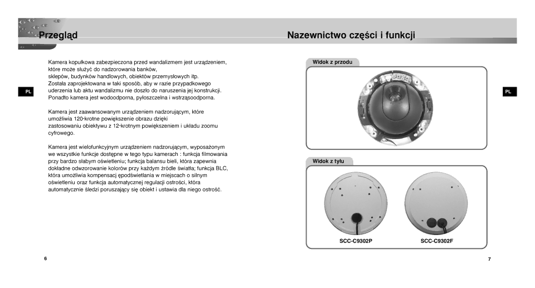 Samsung SCCC9302FP/SAU, SCC-C9302P/SAU, SCC-C9302FP manual Przeglàd Nazewnictwo cz´Êci i funkcji, Widok z przodu 