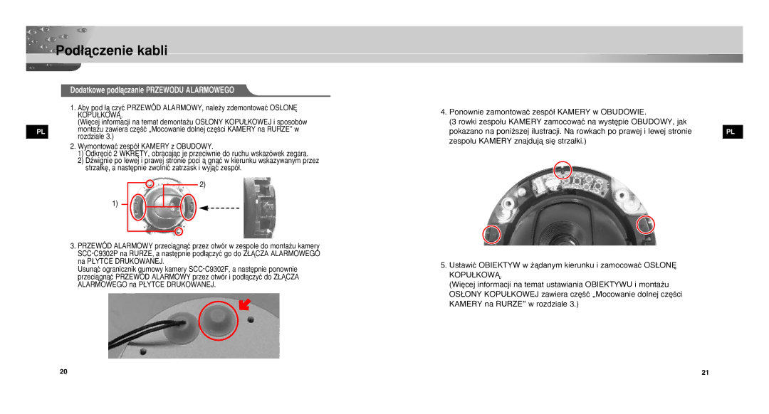 Samsung SCC-C9302FP, SCCC9302FP/SAU, SCC-C9302P/SAU manual Dodatkowe pod∏àczanie Przewodu Alarmowego 