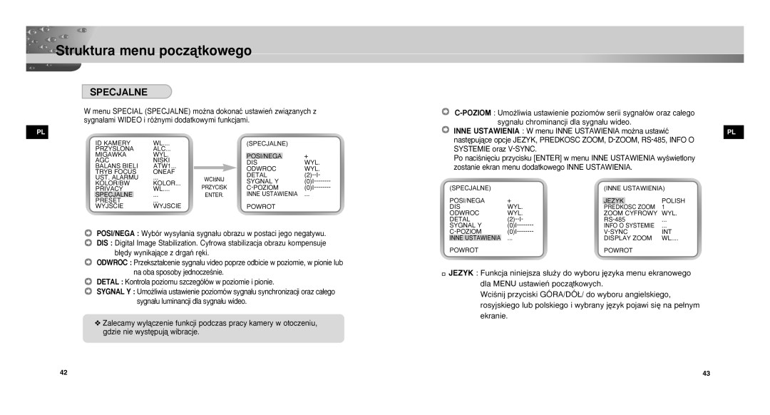 Samsung SCC-C9302P/SAU, SCCC9302FP/SAU, SCC-C9302FP manual Specjalne 