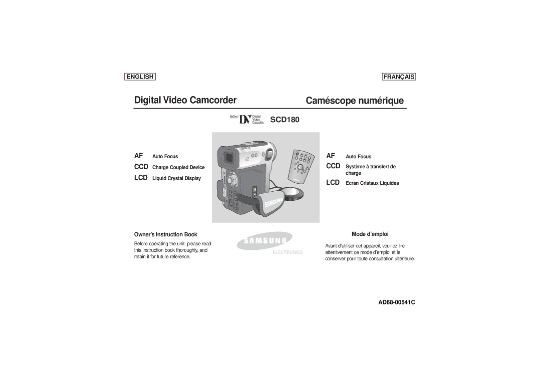 Samsung AD68-00541C, SCD 180 manual SCD180, Before operating the unit, please read, This instruction book thoroughly 