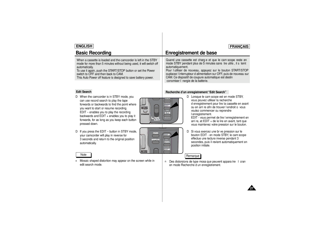 Samsung AD68-00541C, SCD 180 manual Edit Search Recherche d’un enregistrement Edit Search 