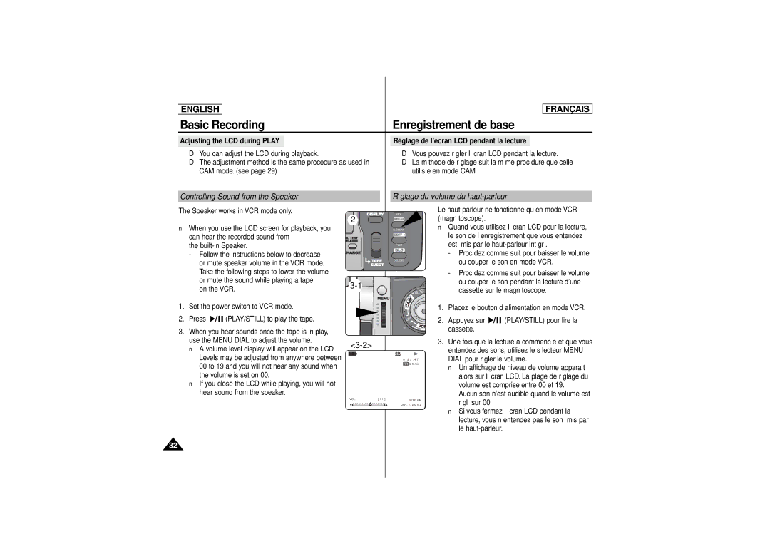 Samsung SCD 180 manual CAM mode. see Utilisée en mode CAM, Speaker works in VCR mode only, Can hear the recorded sound from 