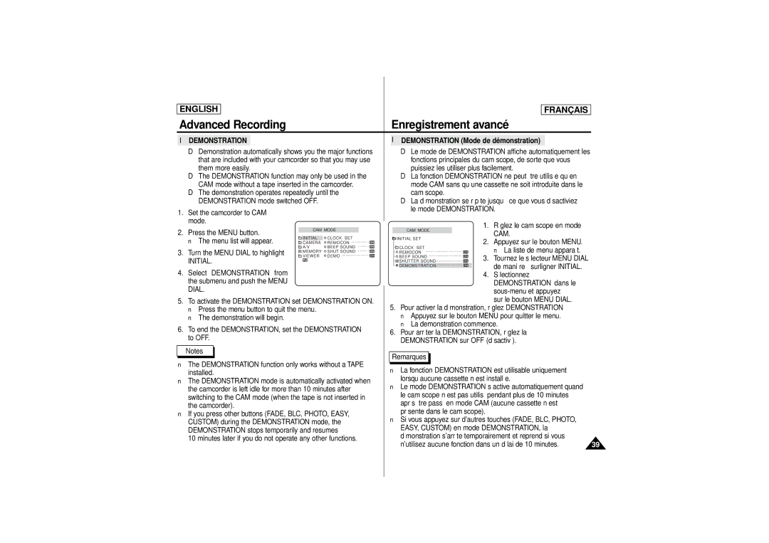 Samsung AD68-00541C, SCD 180 manual Demonstration, Cam, Initial 