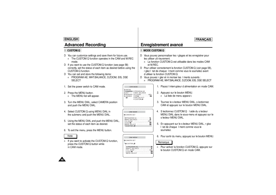 Samsung SCD 180, AD68-00541C manual Program AE, WHT.BALANCE, D.ZOOM, EIS, DSE, Select 