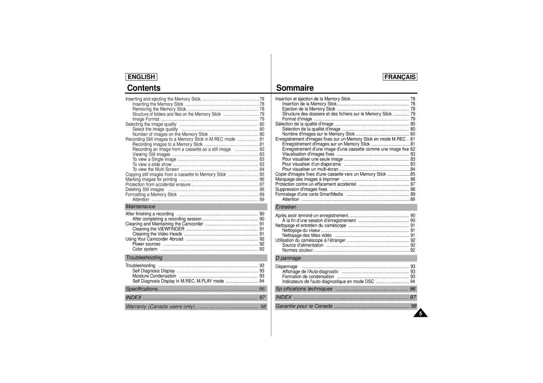 Samsung AD68-00541C, SCD 180 manual Maintenance Entretien, Troubleshooting Dépannage, Garantie pour le Canada 