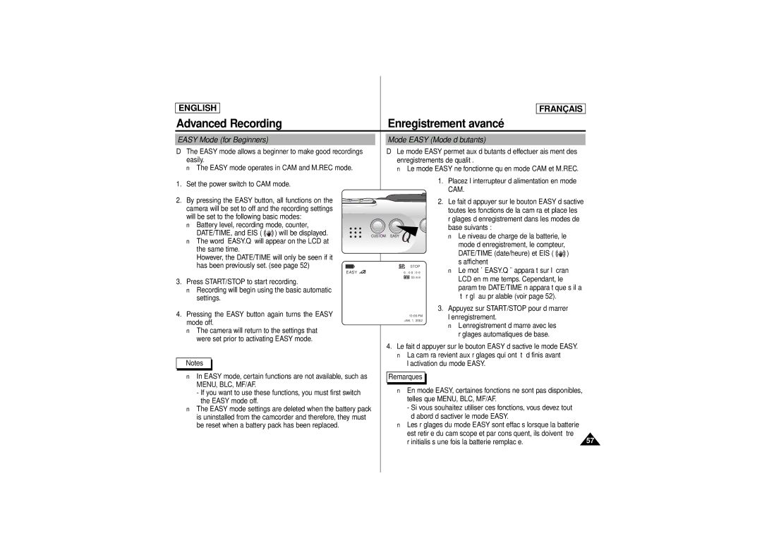 Samsung AD68-00541C, SCD 180 manual Mode Easy Mode débutants, Easy Mode for Beginners, Menu, Blc, Mf/Af 