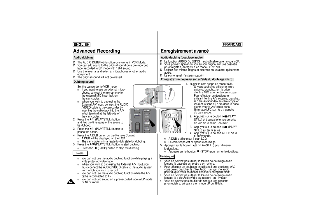 Samsung SCD 180, AD68-00541C manual Audio dubbing, Enregistrez un nouveau son à laide du doublage micro, Dubbing sound 