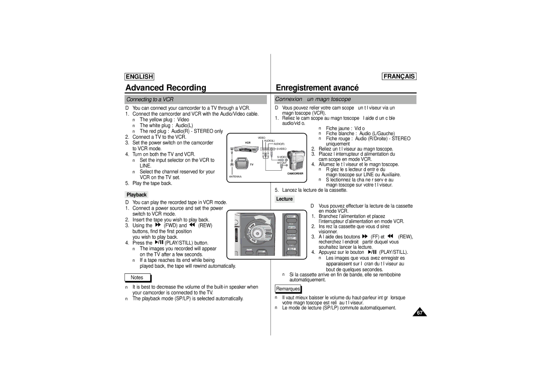 Samsung AD68-00541C, SCD 180 manual Connecting to a VCR, Playback, Lecture 