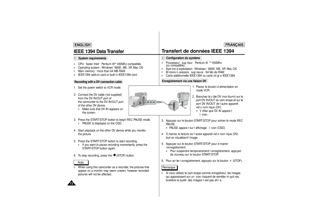 Samsung SCD 180, AD68-00541C manual System requirements Configuration du système, Pause 